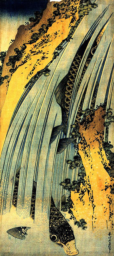 Two Carp in a Cascade Hokusai